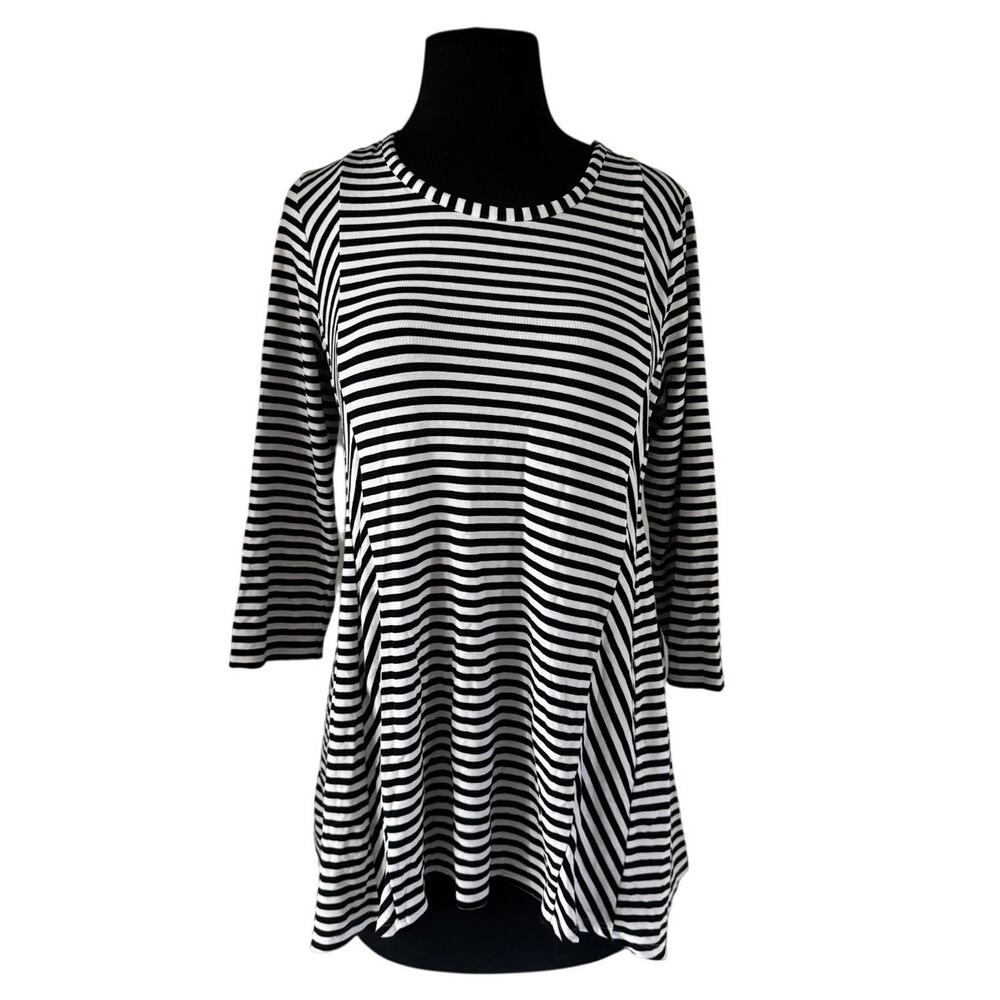 Chico's White & Black Stripes Scoop Neck Top - Sz 0
